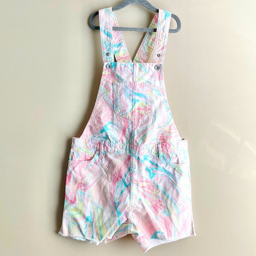 Children’s Place Pastel Oil Slick Overall Shorts - Picture 1 of 3